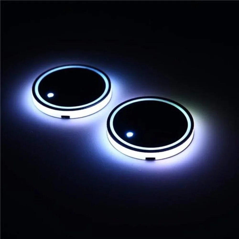 LED Light Car Cup Coasters 2-Pack Cup Holder Anti Slip Rubber Vehicle 7 Colors